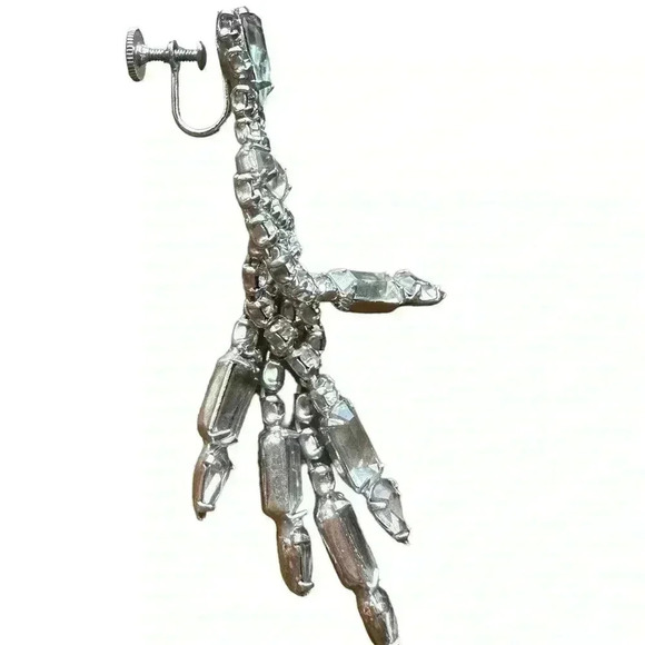 Vintage Dangling clip on Rhinestones Earrings - Picture 2 of 4